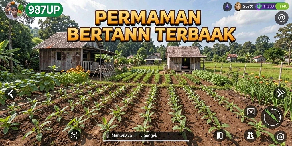 Tangkapan layar 987UP menampilkan aktivitas bertani yang menyenangkan dan interaktif.