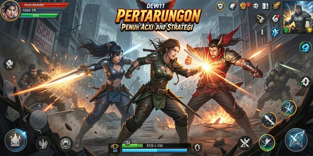 Screenshot DEWI11 menampilkan aksi pertarungan yang intens dan dinamis.