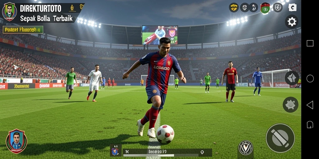 Screenshot utama DIREKTURTOTO menampilkan aksi seru di lapangan sepak bola.