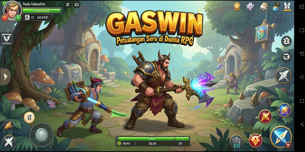 Tampilan gameplay seru dalam GASWIN dengan karakter dan pertempuran RPG.