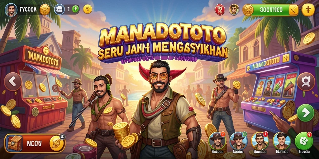 Tampilan gameplay seru di MANADOTOTO dengan elemen Tycoon.