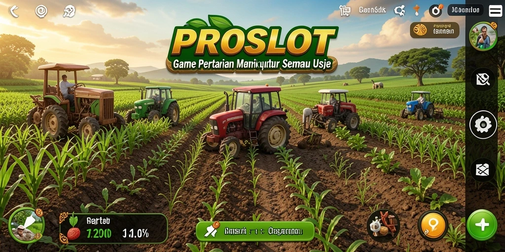 Tampilan gameplay seru PROSLOT dengan variasi tanaman dan kebun.