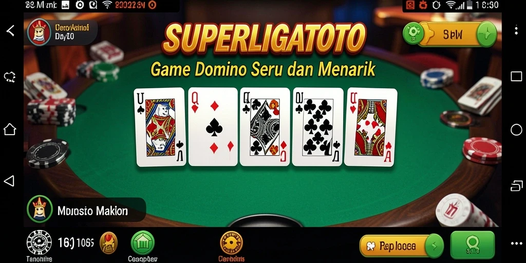 Screenshot utama SUPERLIGATOTO menampilkan aksi seru gameplay domino.