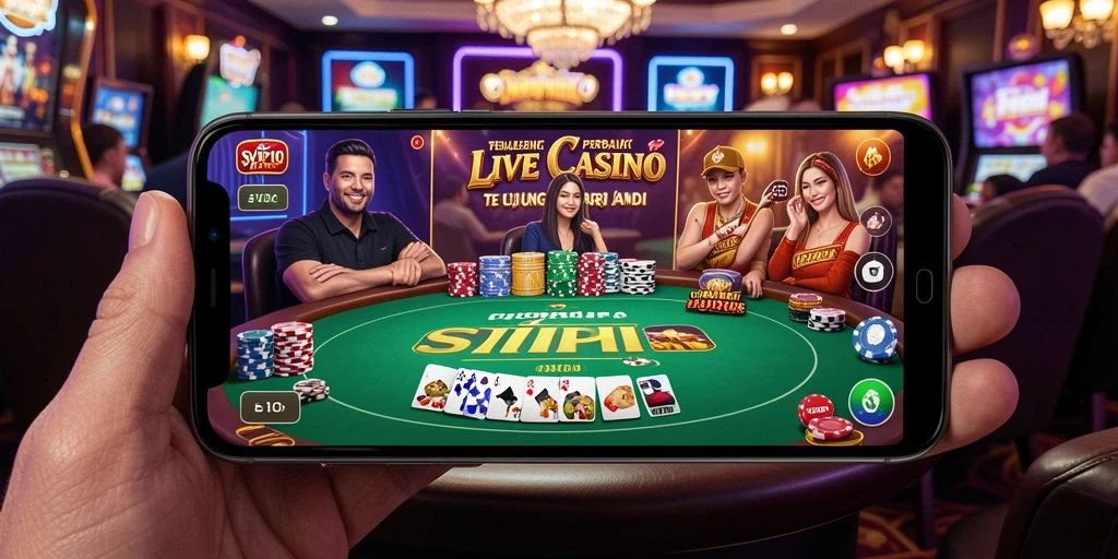 Tampilan gameplay SVIP10 yang mendebarkan dengan dealer langsung di meja kasino.