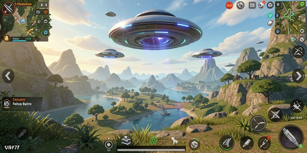 Tangkapan layar <strong>UFO77</strong> menampilkan lingkungan Open World yang luas dan indah.