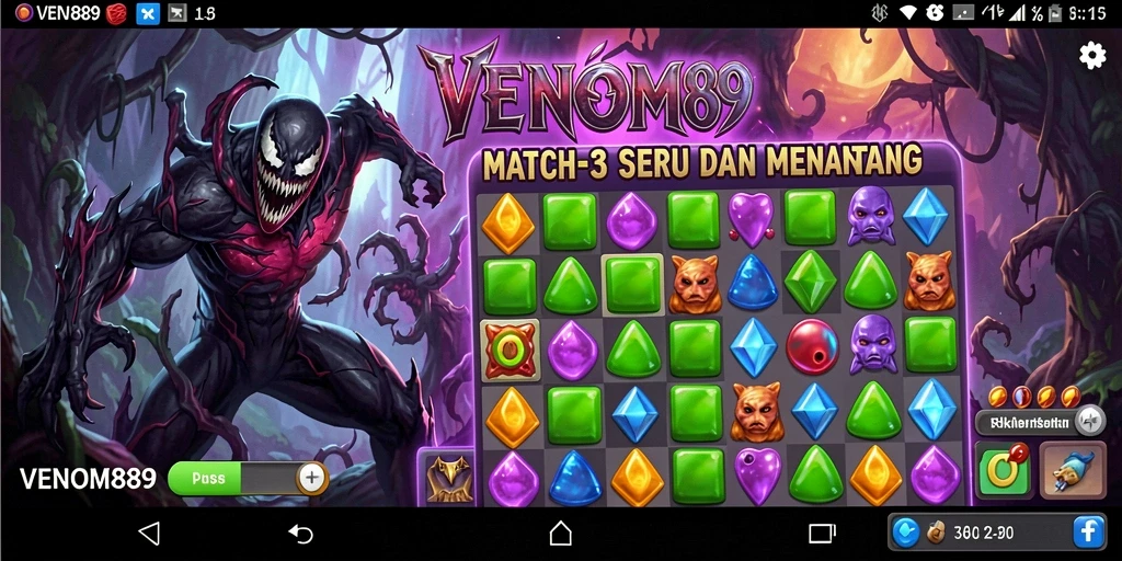 Tampilan gameplay MENARIK dari VENOM889 dalam aksi Match-3.
